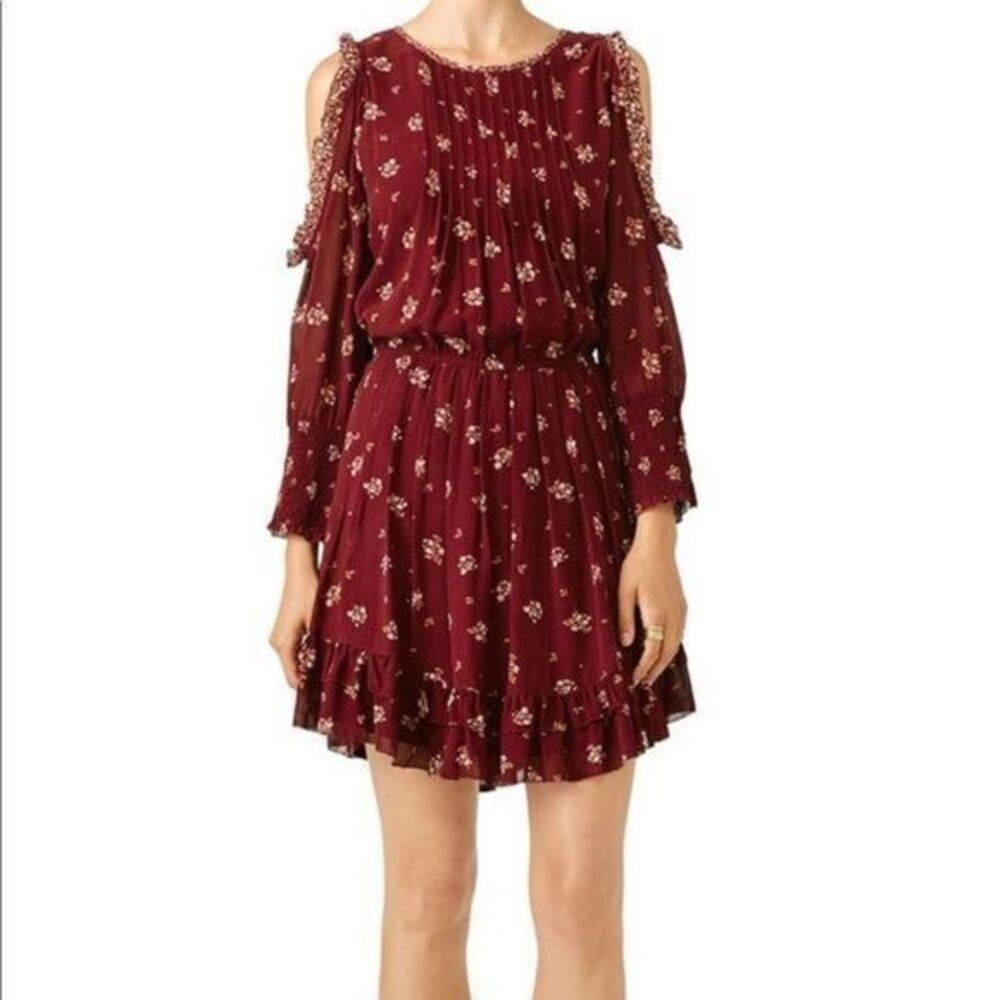 JOIE Red Open Shoulder Arleth Silk Dress MEDIUM